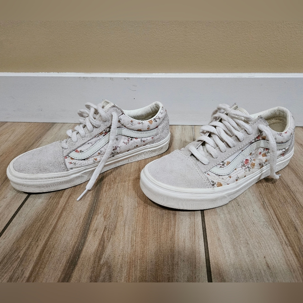 Vans Womens Old Skool Vintage Floral Marshmallow Cream White Skate Shoe Size 7.5